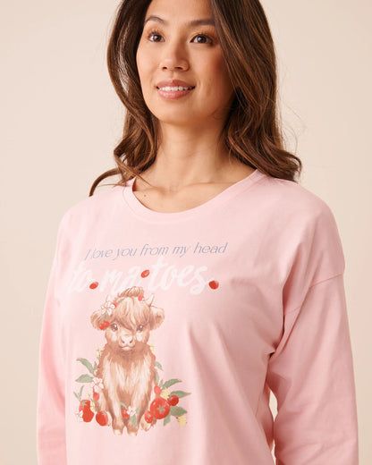 La Vie en Rose Crystal Rose Women Highland Cow Print Cotton Long Sleeve Shirt SKU: 40100891_60108 Image 03