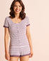 La Vie en Rose Black Plum Stripe Women Striped Lace-Trim Soft Knit Short Sleeve T-Shirt SKU: 40100895_P50120 Image 01