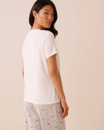 La Vie en Rose Snow White Women Chicken Print Soft Knit Short Sleeve T-Shirt SKU: 40100896_10011 Image 02