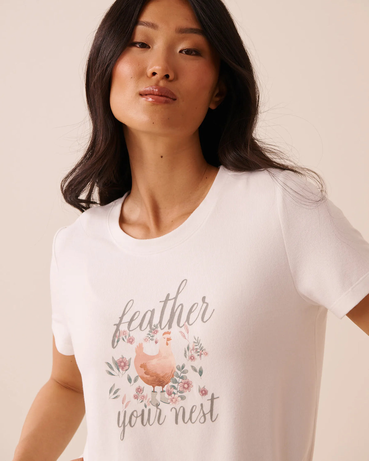 La Vie en Rose Snow White Women Chicken Print Soft Knit Short Sleeve T-Shirt SKU: 40100896_10011 Image 03
