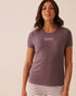 La Vie en Rose Black Plum Women You Make Me Smile Print Soft Knit Short Sleeve T-Shirt SKU: 40100896_50006 Image 01