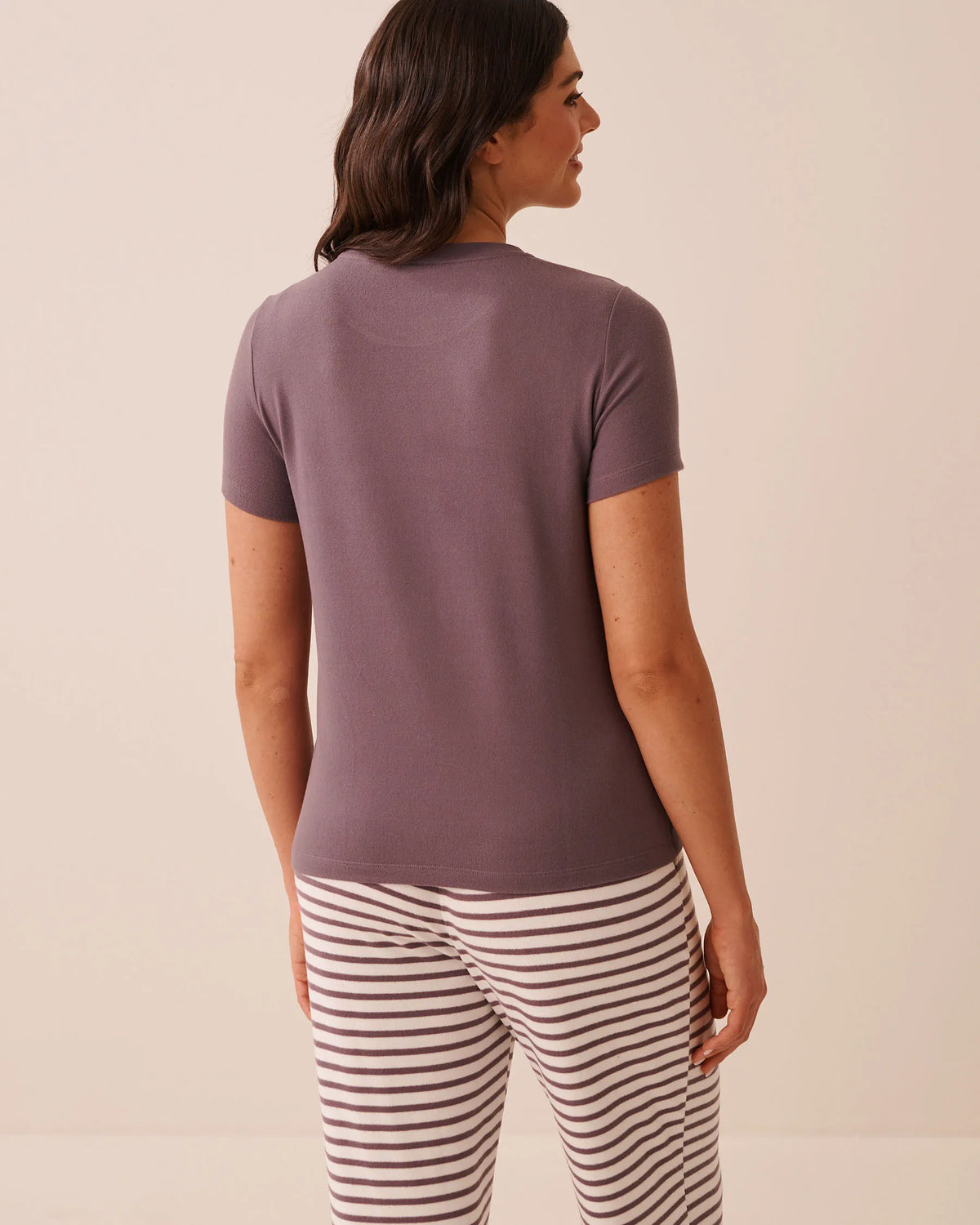 La Vie en Rose Black Plum Women You Make Me Smile Print Soft Knit Short Sleeve T-Shirt SKU: 40100896_50006 Image 02