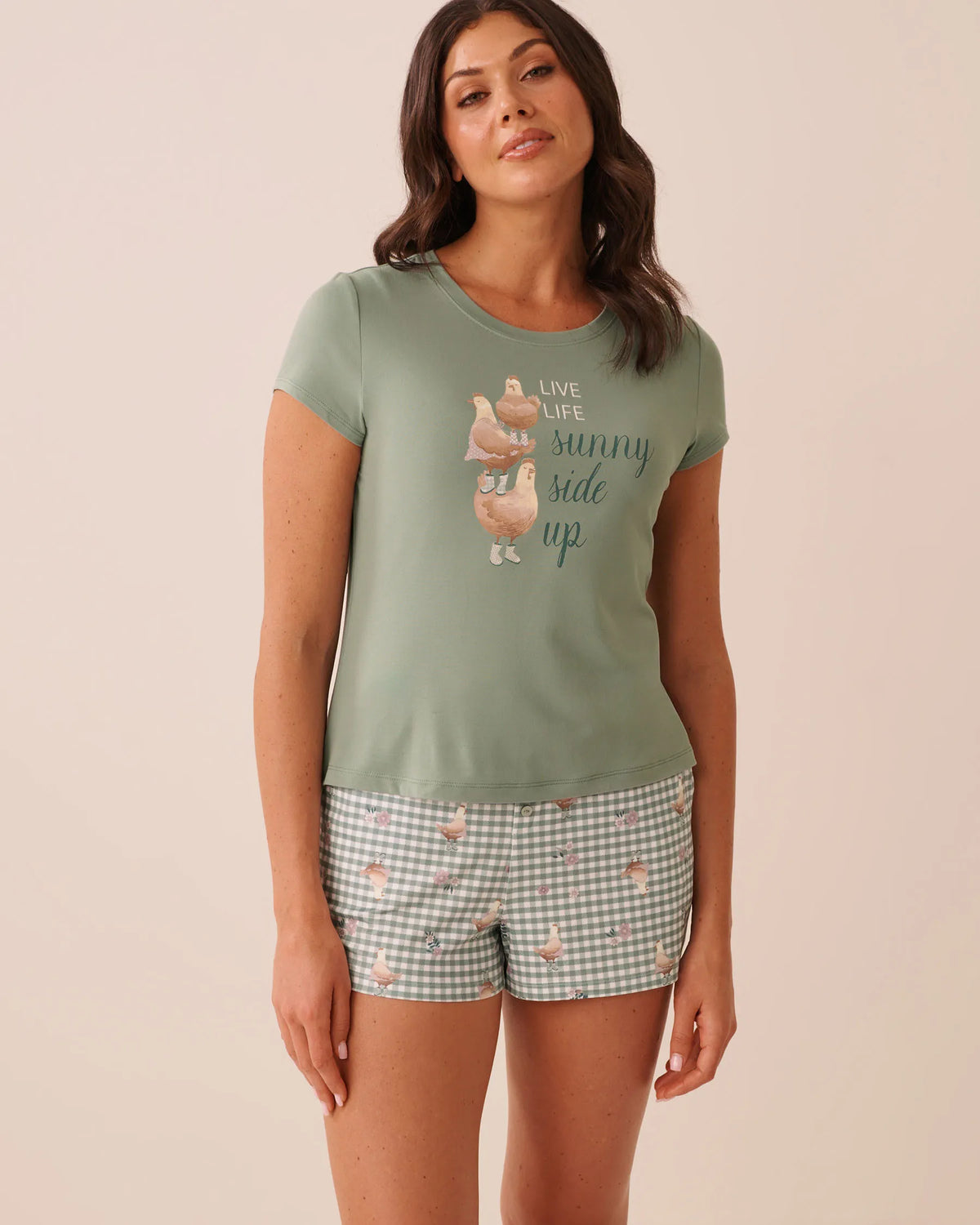 La Vie en Rose Green Milieu Women Chicken Print Super Soft Short Sleeve T-Shirt SKU: 40100903_30141 Image 01