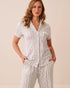 La Vie en Rose Elderberry Flower Stripe Women Floral Stripe Print Super Soft Short Sleeve Button-Down Shirt SKU: 40100905_P10647 Image 01