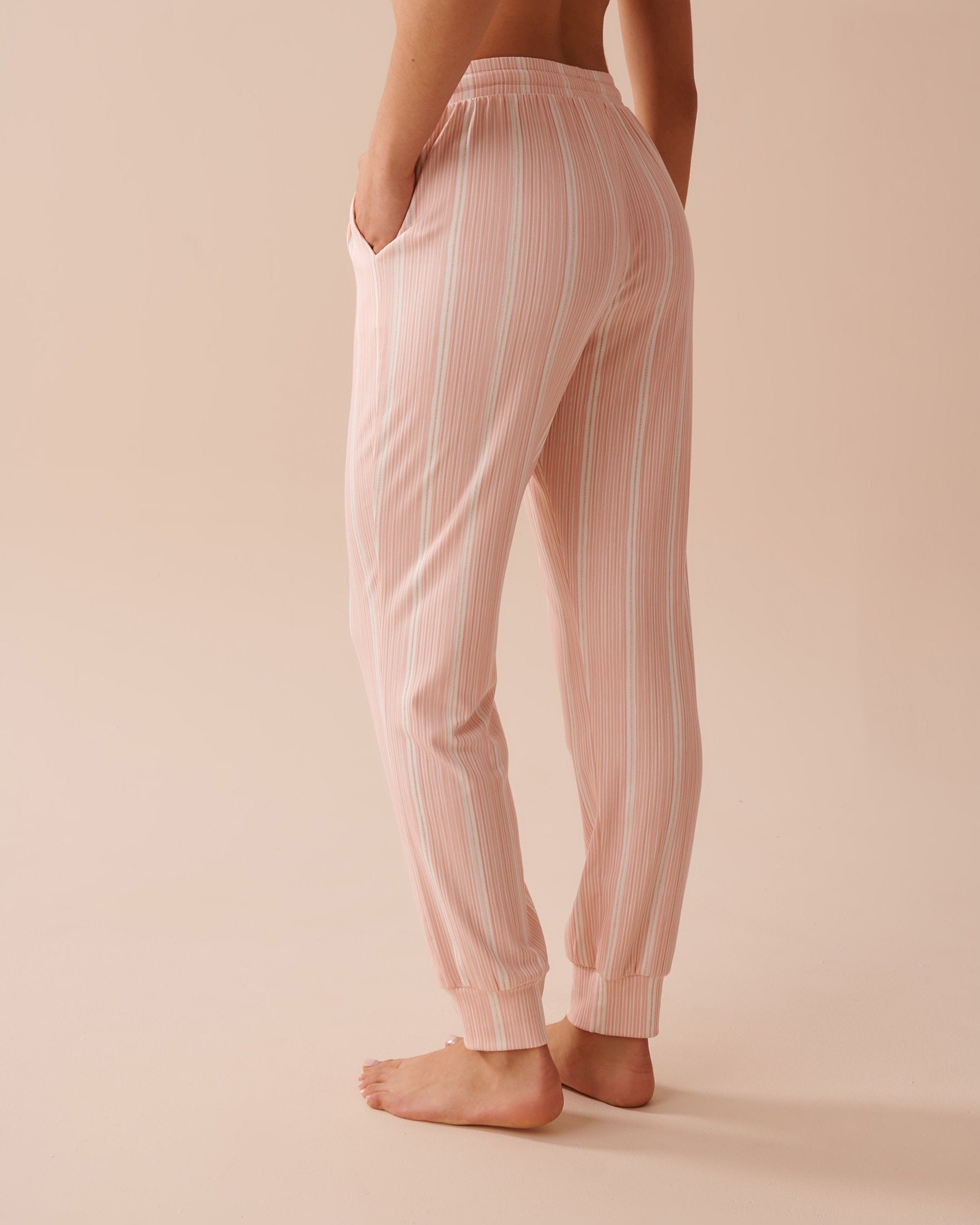 Pink Striped Ribbed Jersey Jogger Pajama Pants_40200581_P70053_02