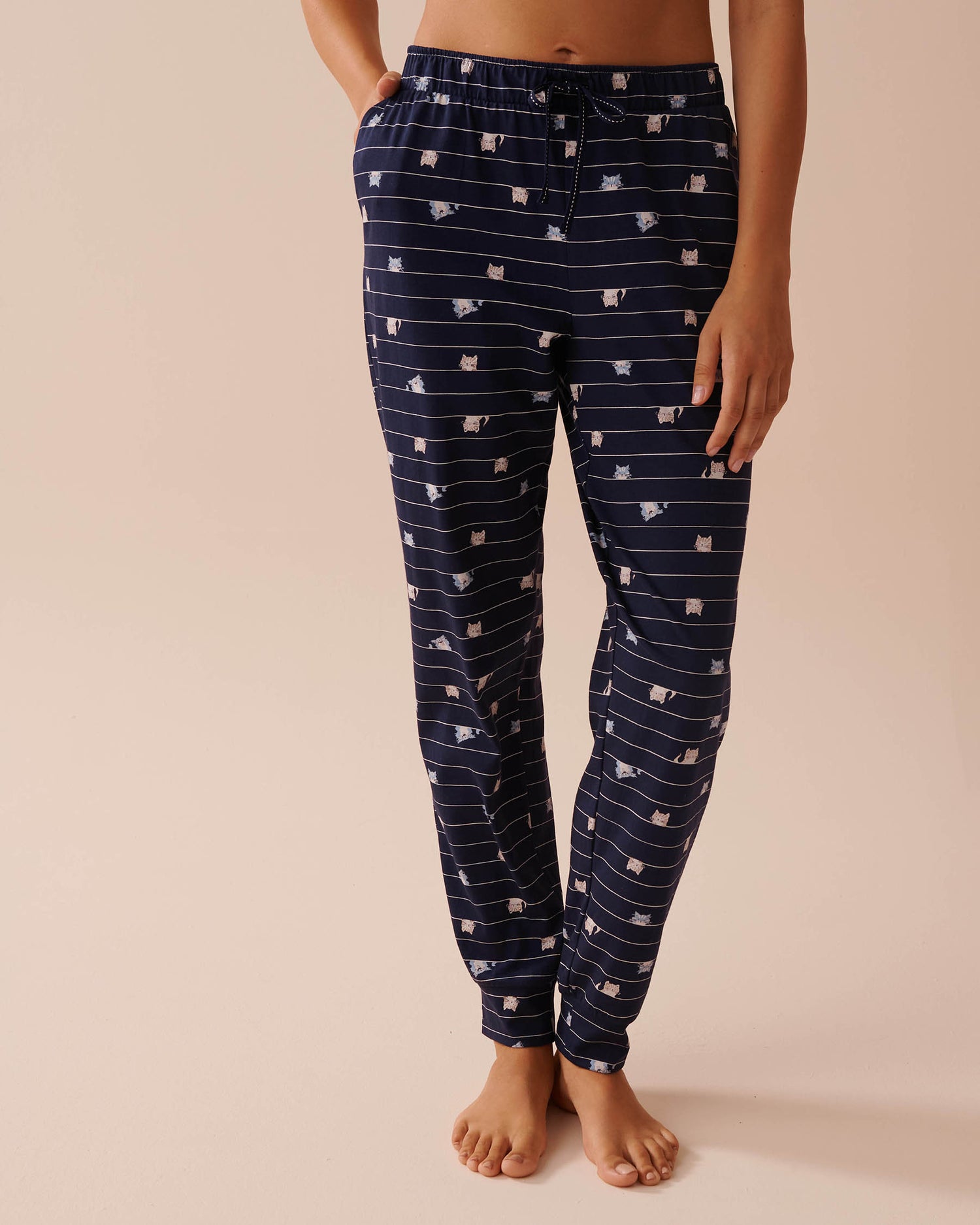 Cat Print Cotton Jogger Pajama Pants_40200607_P40355_03