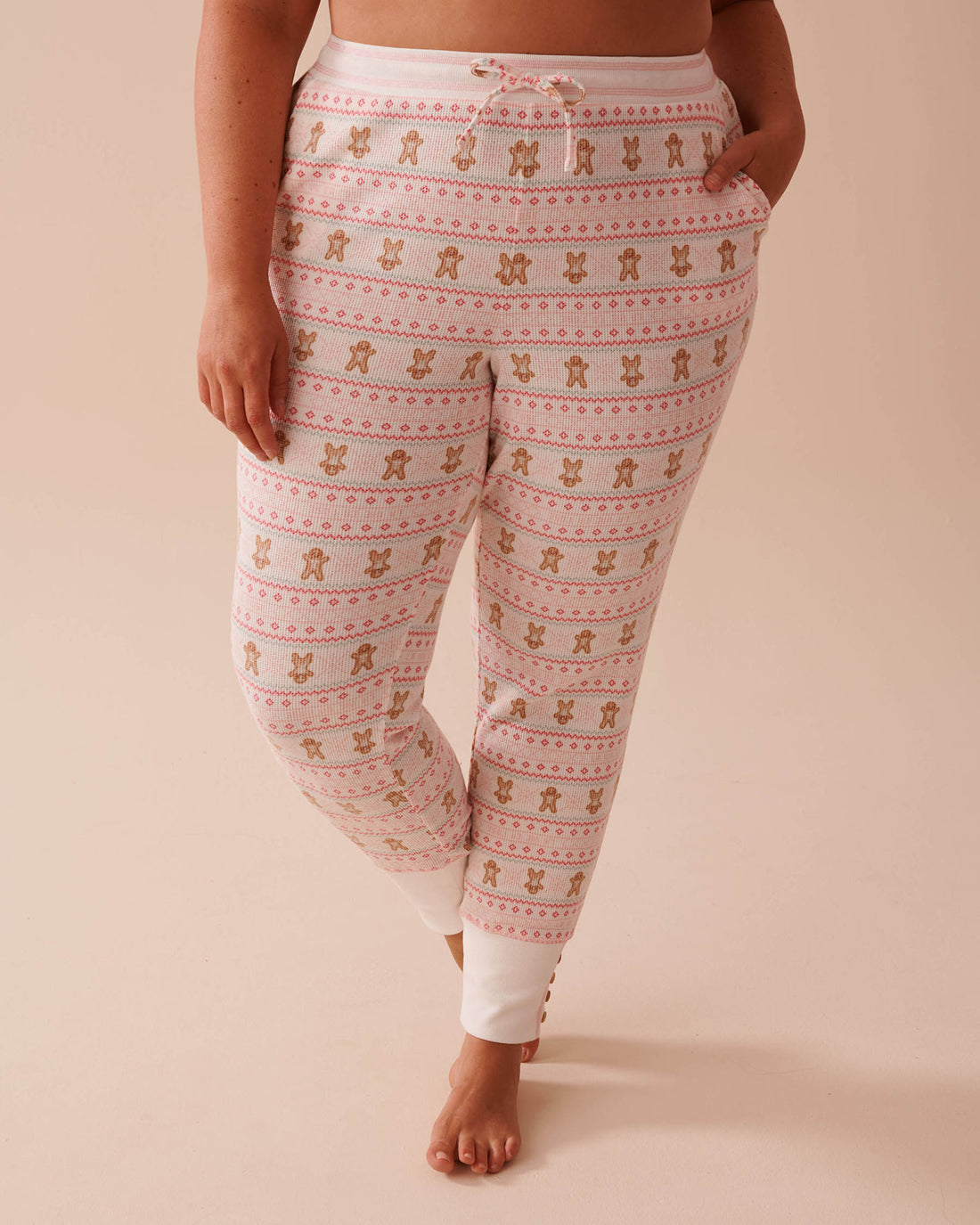 Gingerbread Print Waffle Knit Jogger Pajama Pants_40200630_P10453_01