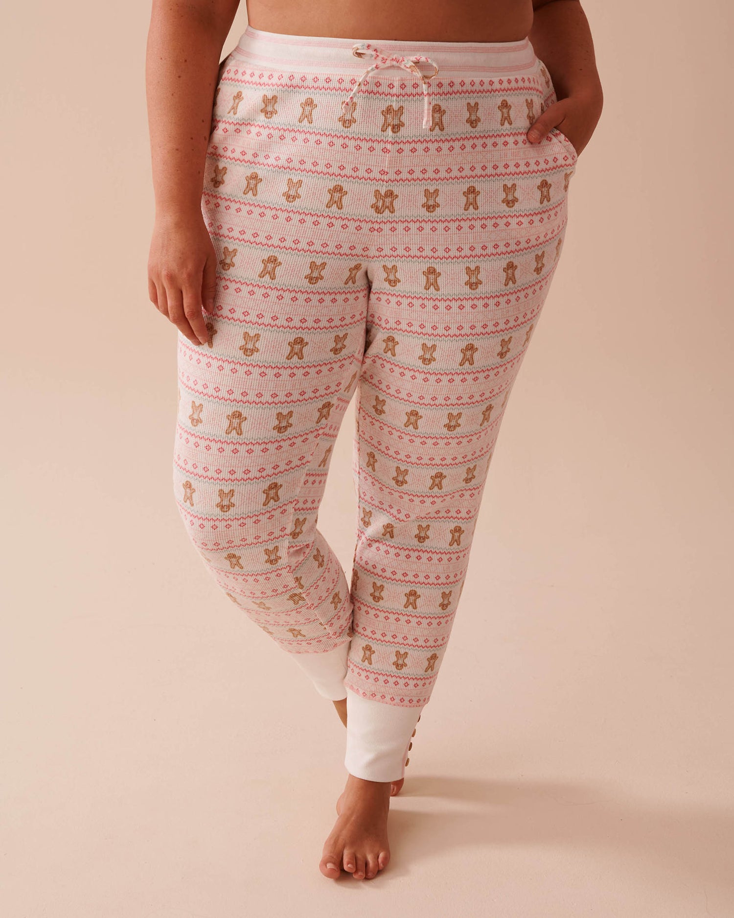 Gingerbread Print Waffle Knit Jogger Pajama Pants_40200630_P10453_01