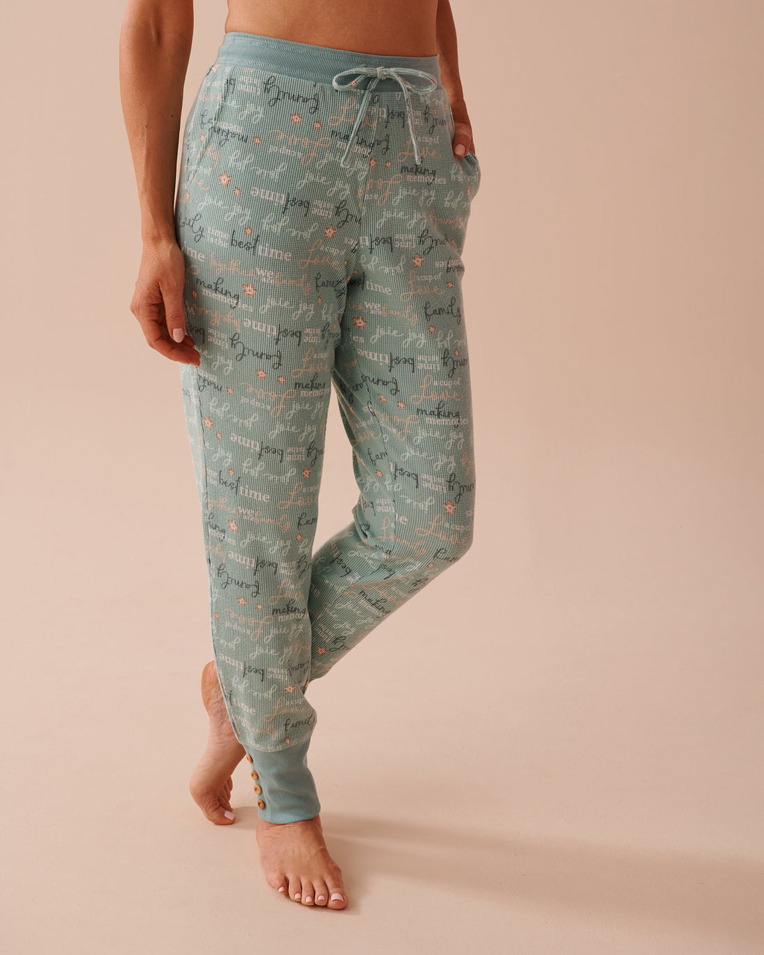 Winter Print Waffle Knit Jogger Pajama Pants_40200631_P40393_01