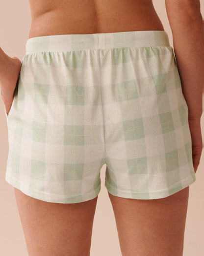 La Vie en Rose_Green Plaid Cotton Pajama Shorts_40200679_P30107_02