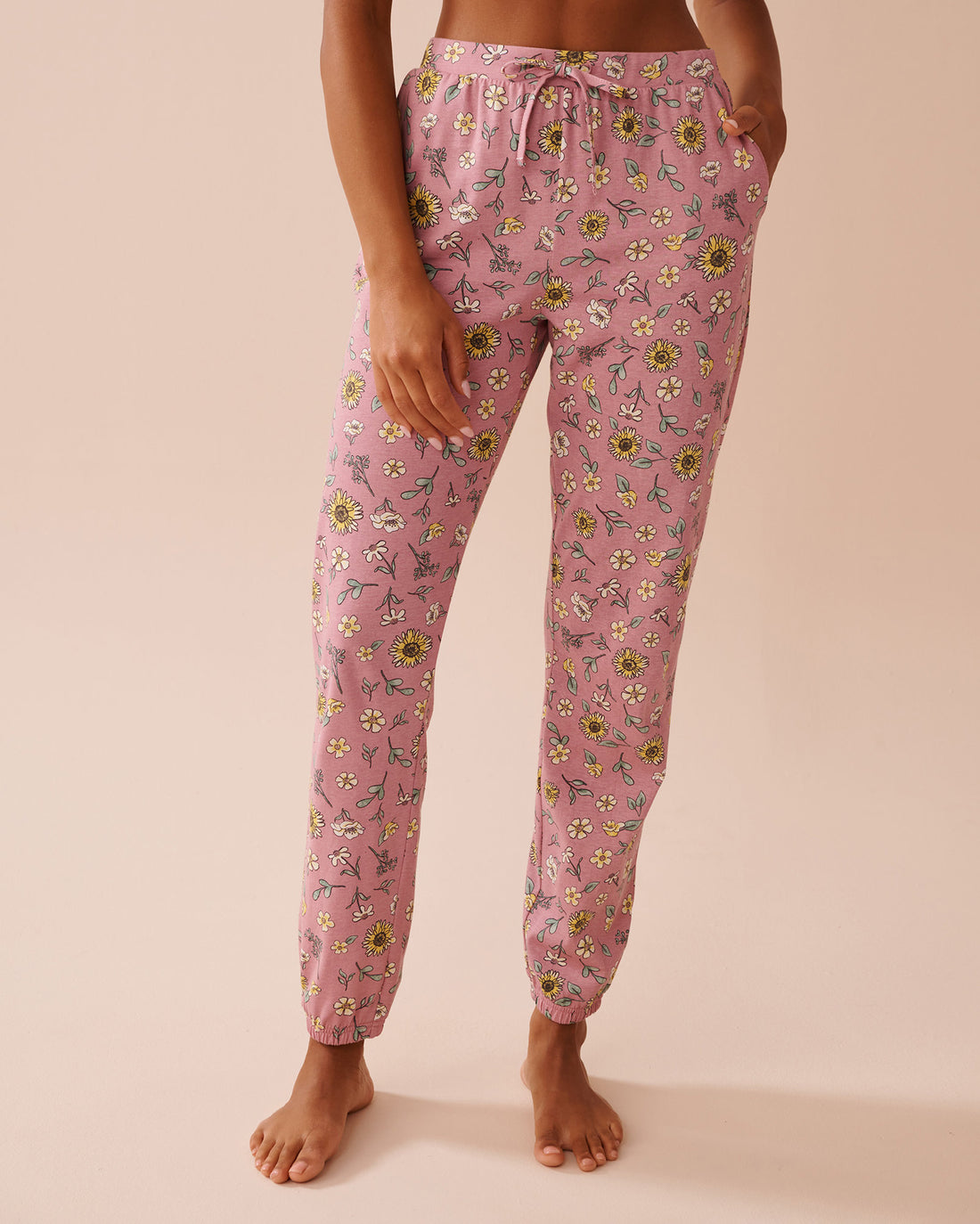 La Vie en Rose_Sunflower Print Cotton Jogger Pajama Pants_40200684_P60344_01
