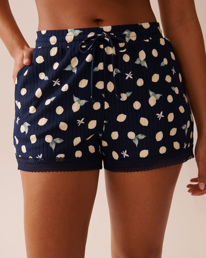 La Vie en Rose_Lemon Print Lace Trim Ribbed Jersey Pajama Shorts_40200693_P40422_01
