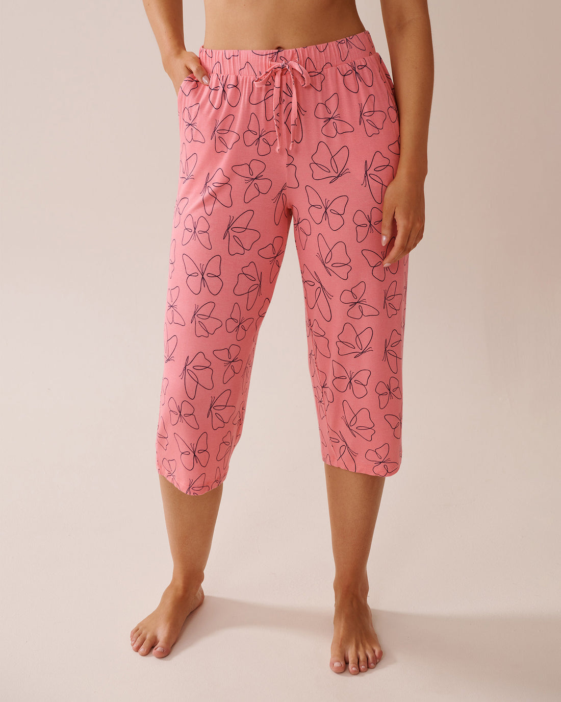 La Vie en Rose_Butterfly Print Soft Jersey Pajama Capris_40200709_P60350_01