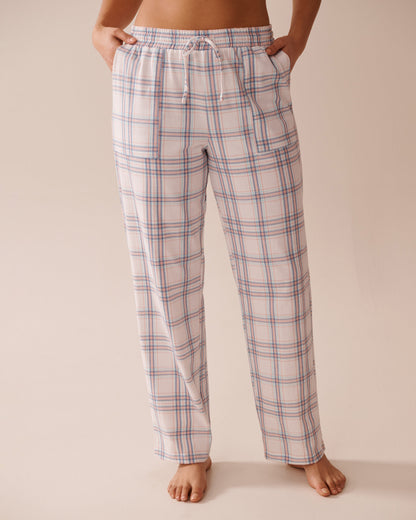 La Vie en Rose_Peach Plaid Cotton Pajama Pants_40200716_P60359_01