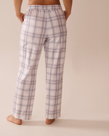 La Vie en Rose_Peach Plaid Cotton Pajama Pants_40200716_P60359_02