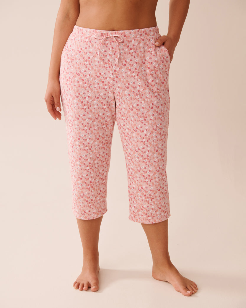 La Vie en Rose_Peachskin Ditsy_Ditsy Floral Print Ribbed Pajama Capris_40200721_P60360_01