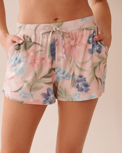 La Vie en Rose_Watercolour Flower Print Super Soft Pajama Shorts_40200731_P60362_01