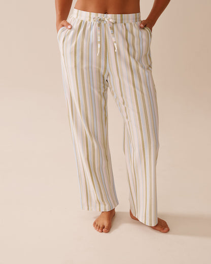 La Vie en Rose_Snow White Olive Stripe_Green Stripe Print Cotton Pajama Pants_40200741_P10516_01
