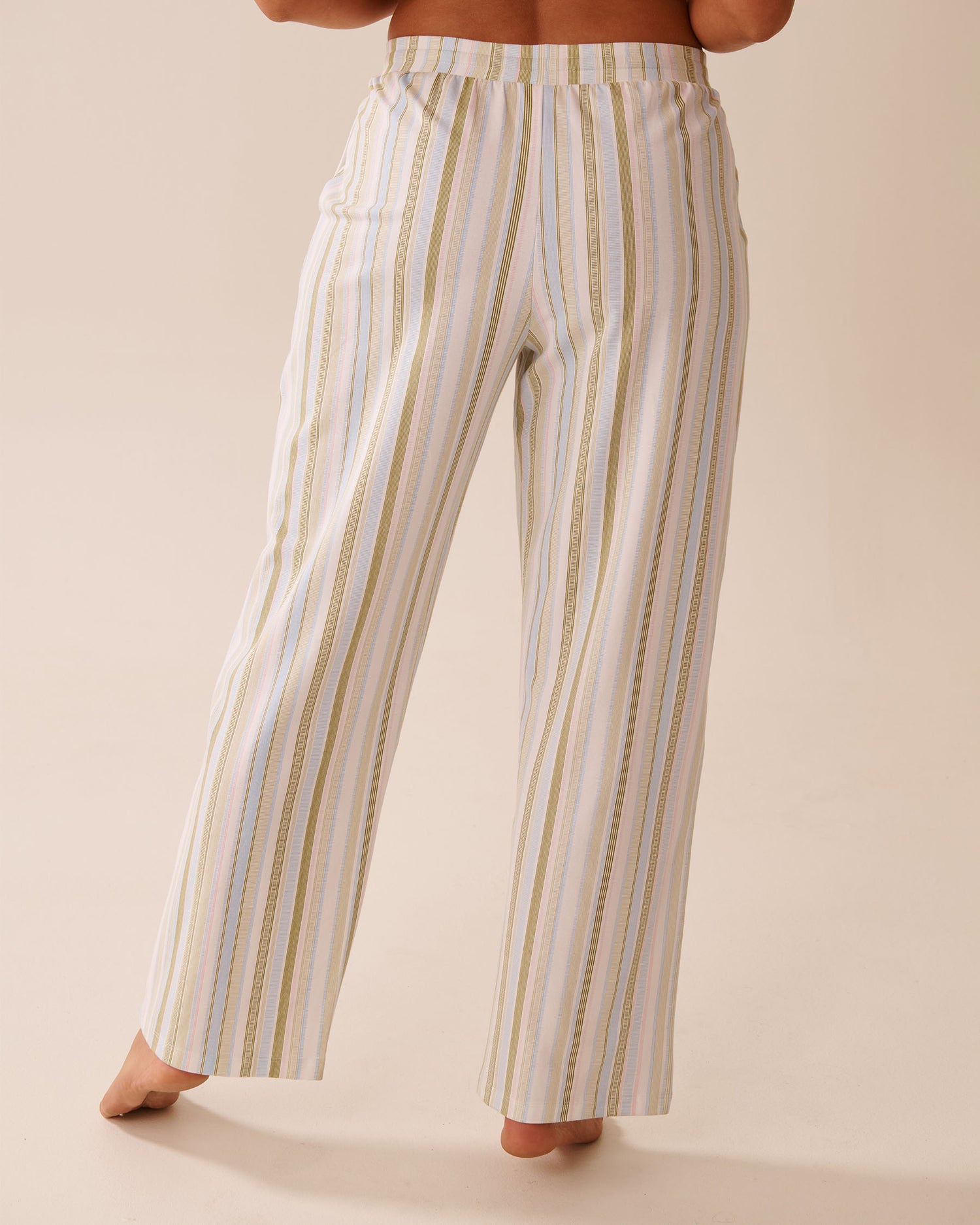 La Vie en Rose_Snow White Olive Stripe_Green Stripe Print Cotton Pajama Pants_40200741_P10516_02