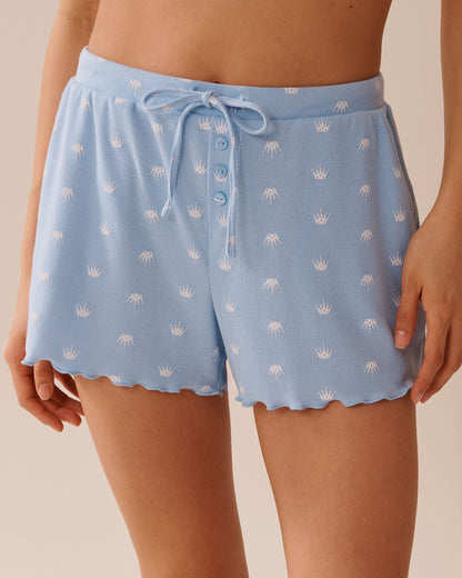 La Vie en Rose_Powder Blue Crown_Crown Print Ribbed Pajama Shorts_40200743_P40468_01