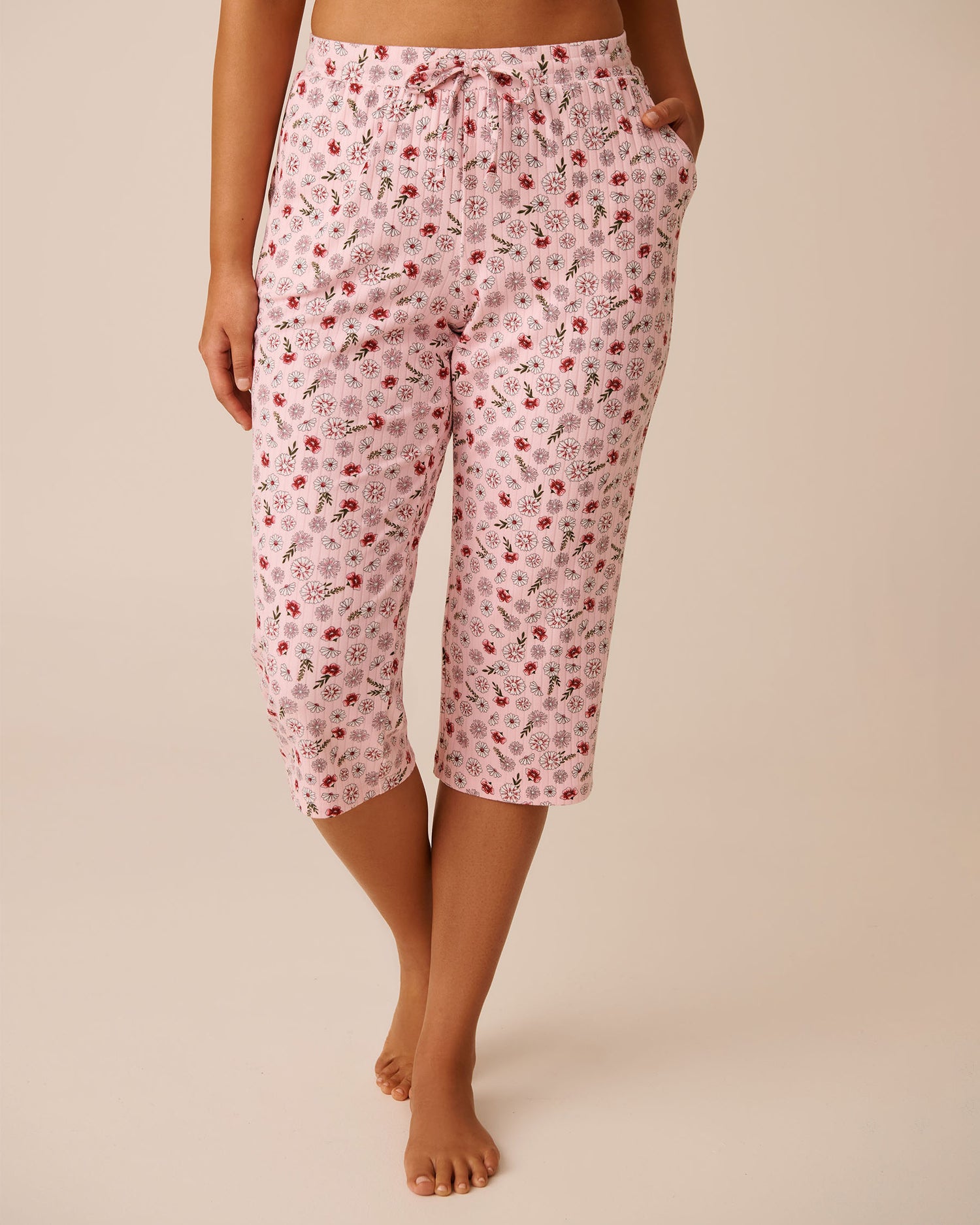 La Vie en Rose_Parfait Pink Ditsy_Pink Floral Print Ribbed Jersey Pajama Capris_40200745_P60389_01