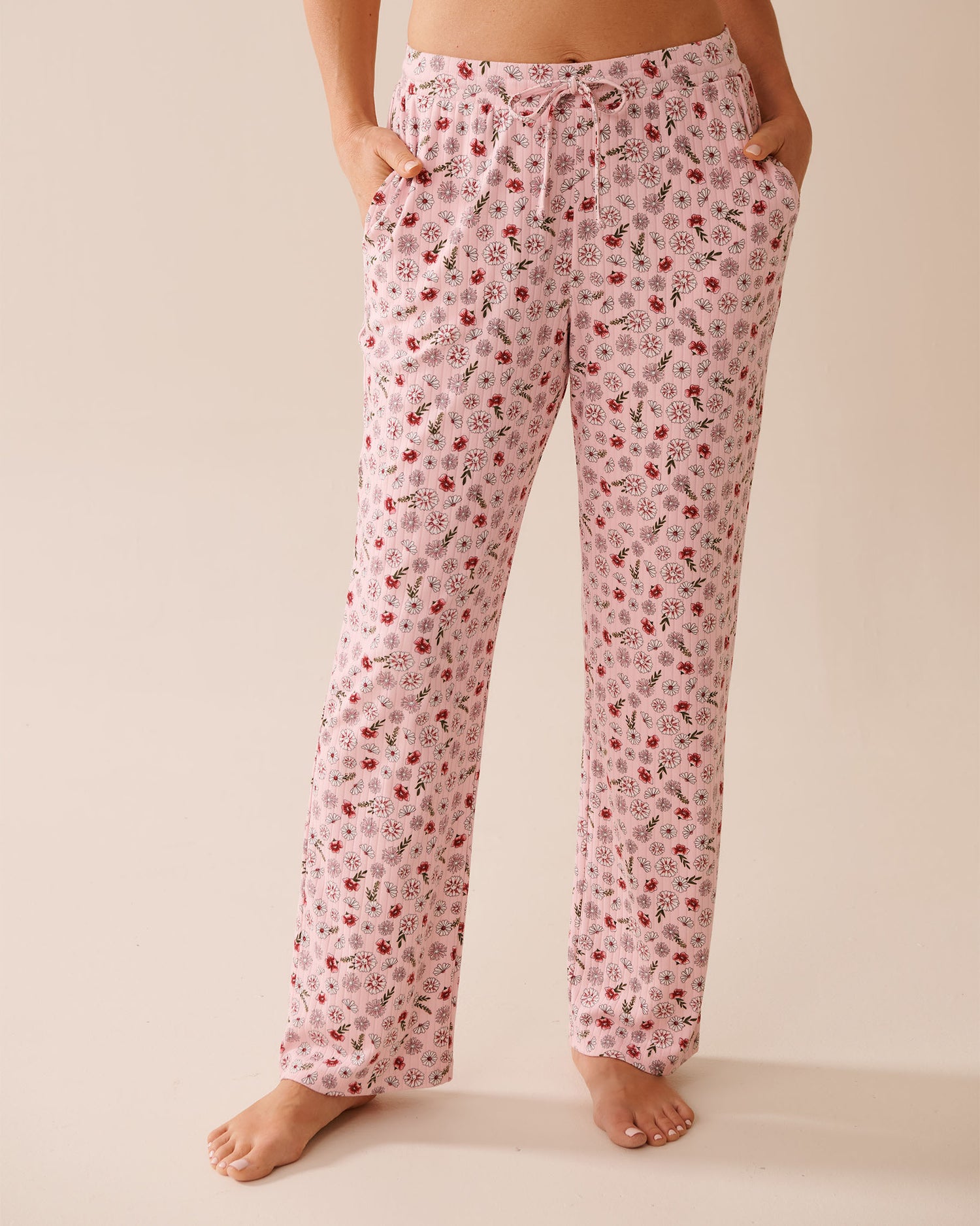 La Vie en Rose_Parfait Pink Ditsy_Pink Floral Print Ribbed Jersey Pajama Pants_40200746_P60389_01