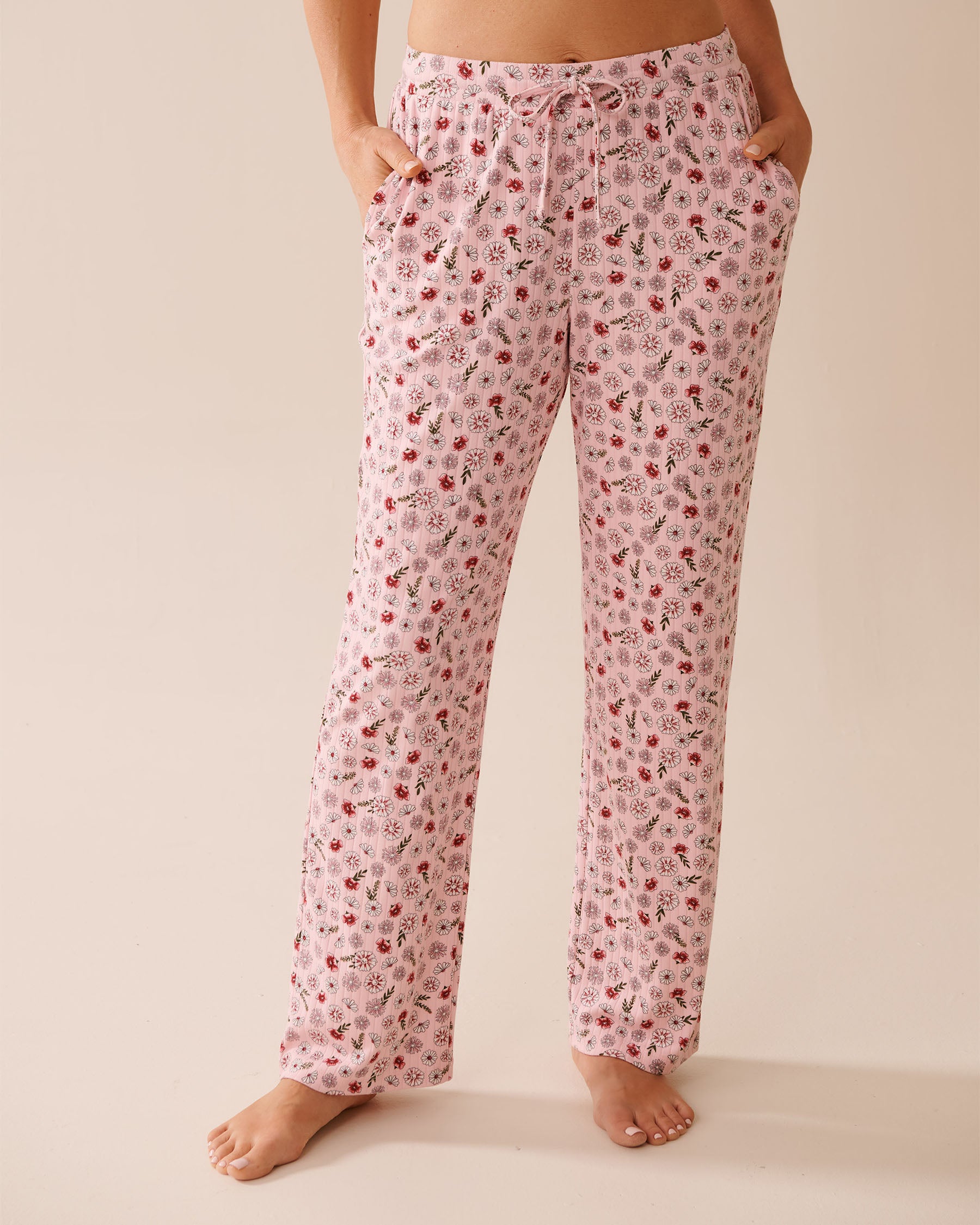 La Vie en Rose_Parfait Pink Ditsy_Pink Floral Print Ribbed Jersey Pajama Pants_40200746_P60389_01