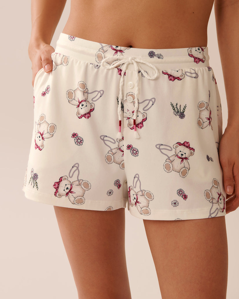 La Vie en Rose_Snow White Cowbear_Cowboy Teddy Bear Print Super Soft Pajama Shorts_40200748_P10513_01