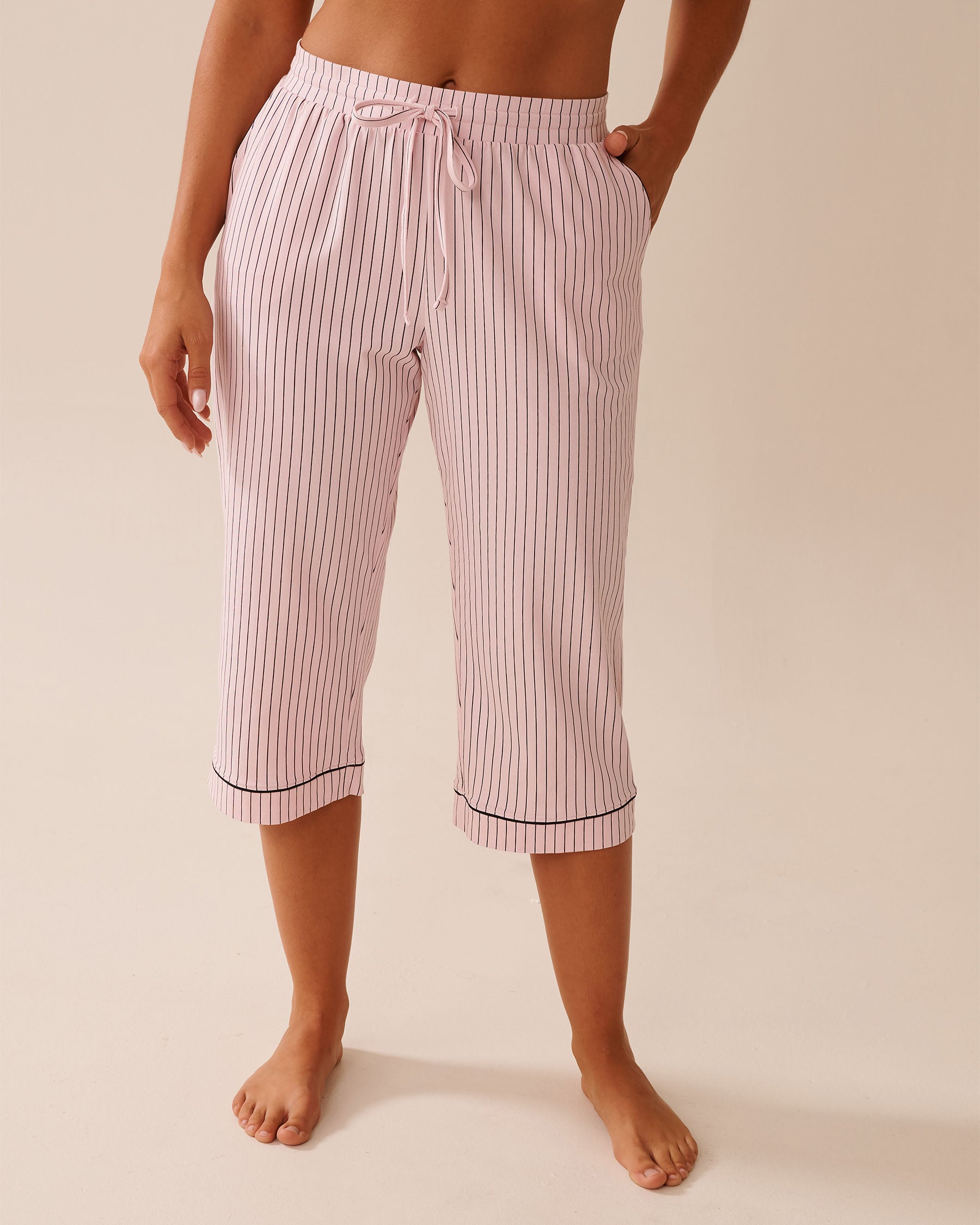 La Vie en Rose_Parfait Pink Pinstripe_Cotton Pajama Capris_40200750_P60387_01