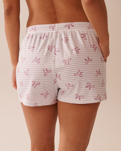La Vie en Rose_Microchip Stripe Bows_Bow Print Cotton Pajama Shorts_40200752_P00436_02