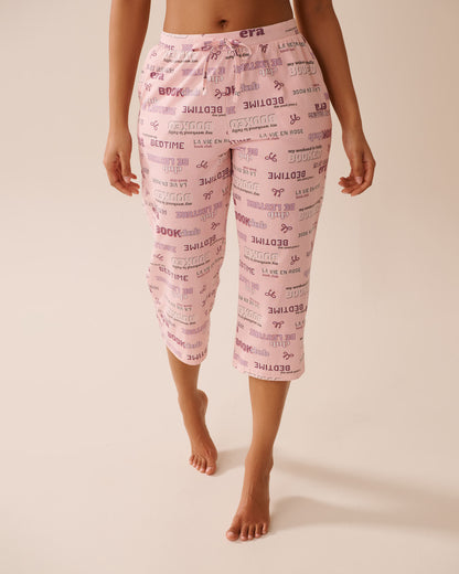 La Vie en Rose_Lotus Wording_Book Lover Print Cotton Pajama Capris_40200754_P60393_01