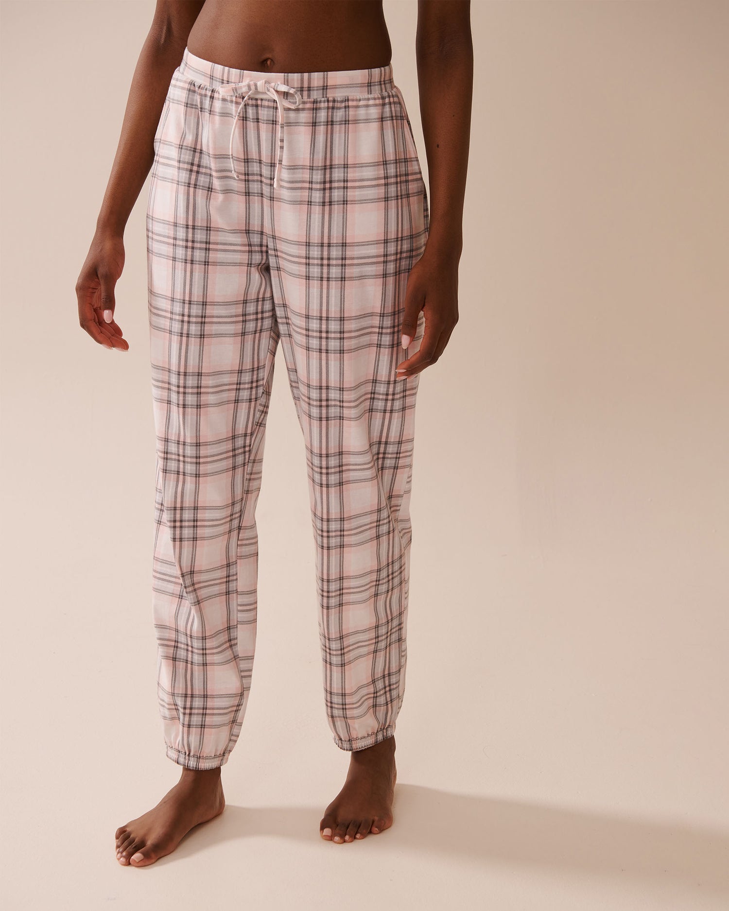 La Vie en Rose_Snow White Lotus Plaid_Pink Plaid Cotton Jogger Pyjama Pants_40200755_P10518_01