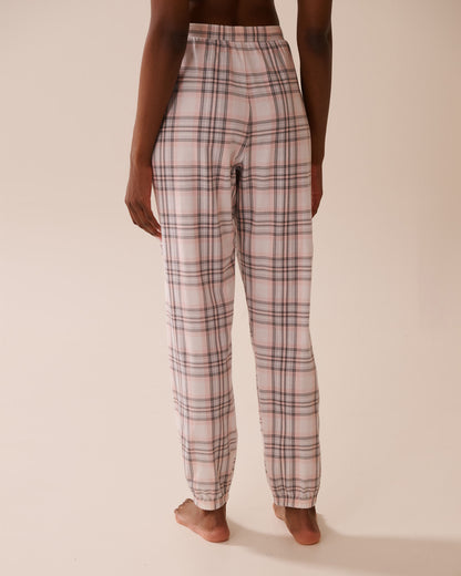 La Vie en Rose_Snow White Lotus Plaid_Pink Plaid Cotton Jogger Pyjama Pants_40200755_P10518_02