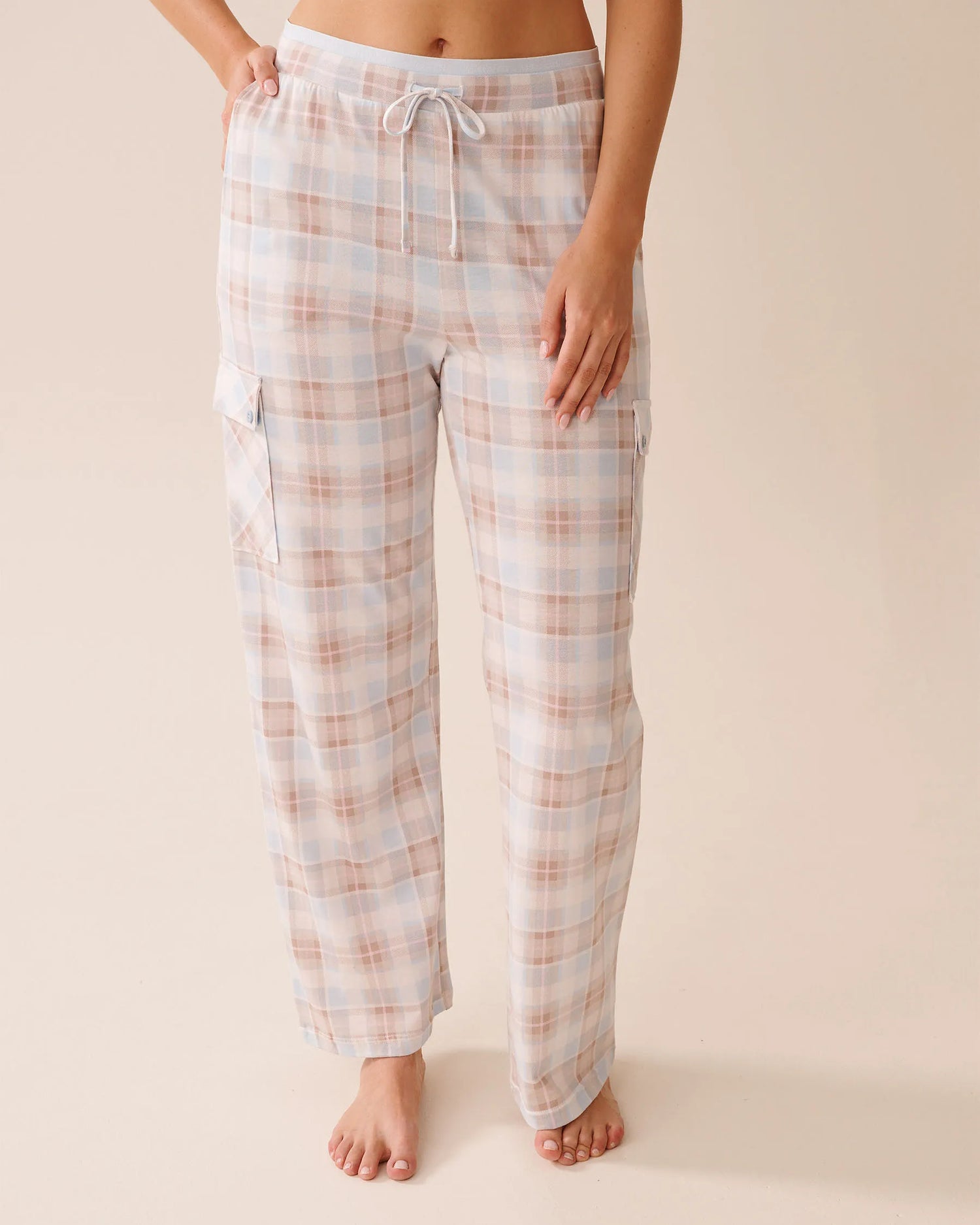 La Vie en Rose_Baby Blue Plaid_Baby Blue Plaid Cargo Pajama Pants_40200761_P40484_01