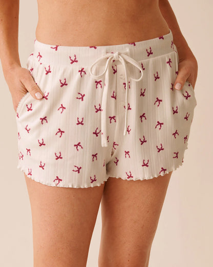La Vie en Rose_Snow White Stripped Bow_Red Bow Print Pointelle Pajama Shorts_40200778_P10558_01