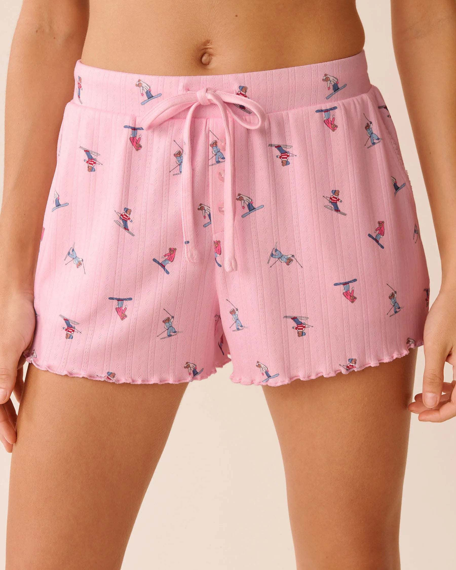 La Vie en Rose_Cherry Blossom Ski_Skiing Bear Print Pointelle Pajama Shorts_40200778_P60431_03