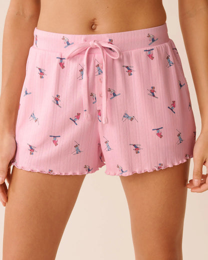 La Vie en Rose_Cherry Blossom Ski_Skiing Bear Print Pointelle Pajama Shorts_40200778_P60431_03