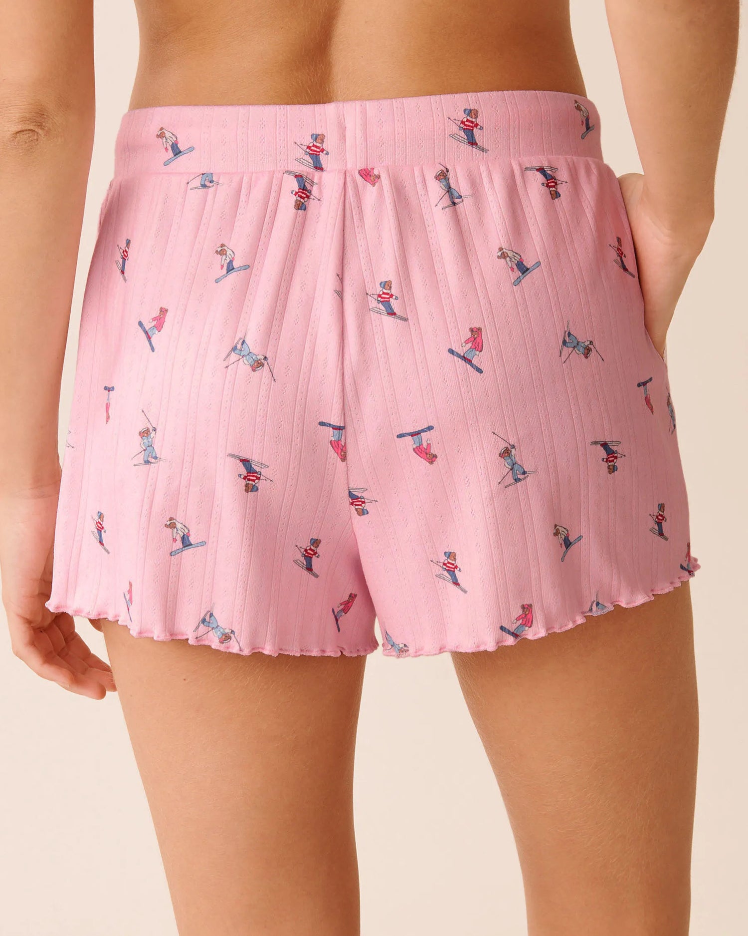 La Vie en Rose_Cherry Blossom Ski_Skiing Bear Print Pointelle Pajama Shorts_40200778_P60431_04