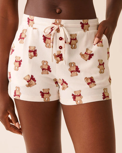 La Vie en Rose_Snow White Bow Teddy_Teddy Bear Print Recycled Fibers Pajama Shorts_40200780_P10553_01