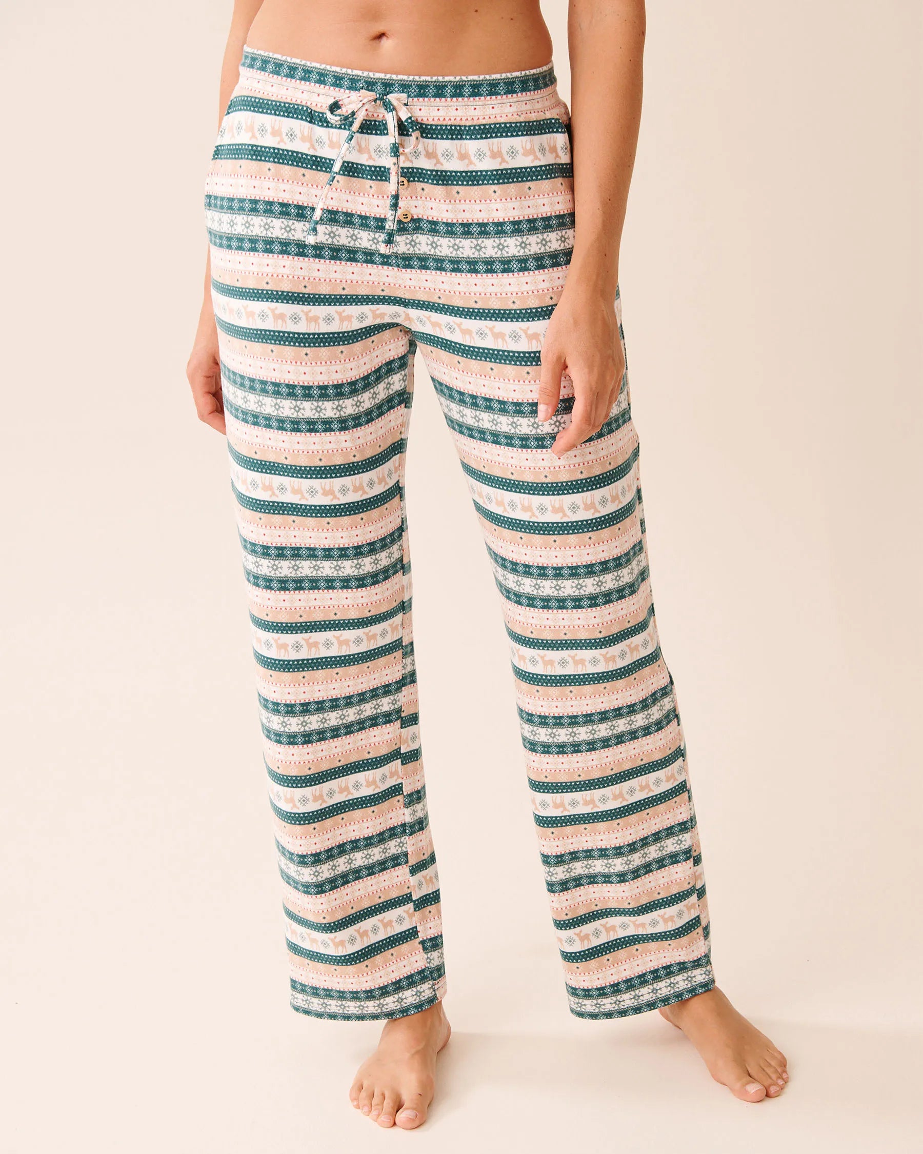 La Vie en Rose_Botanical Garden Deer Stripe_Deer Print Recycled Fibers Pajama Pants_40200784_P30133_01