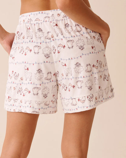 La Vie en Rose_Snow White Farm_Farm Friends Print Soft Velour Pajama Shorts_40200788_P10555_02