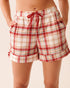 La Vie en Rose_Snow White Beige Plaid_Red & Beige Plaid Soft Velour Pajama Shorts_40200788_P10556_01