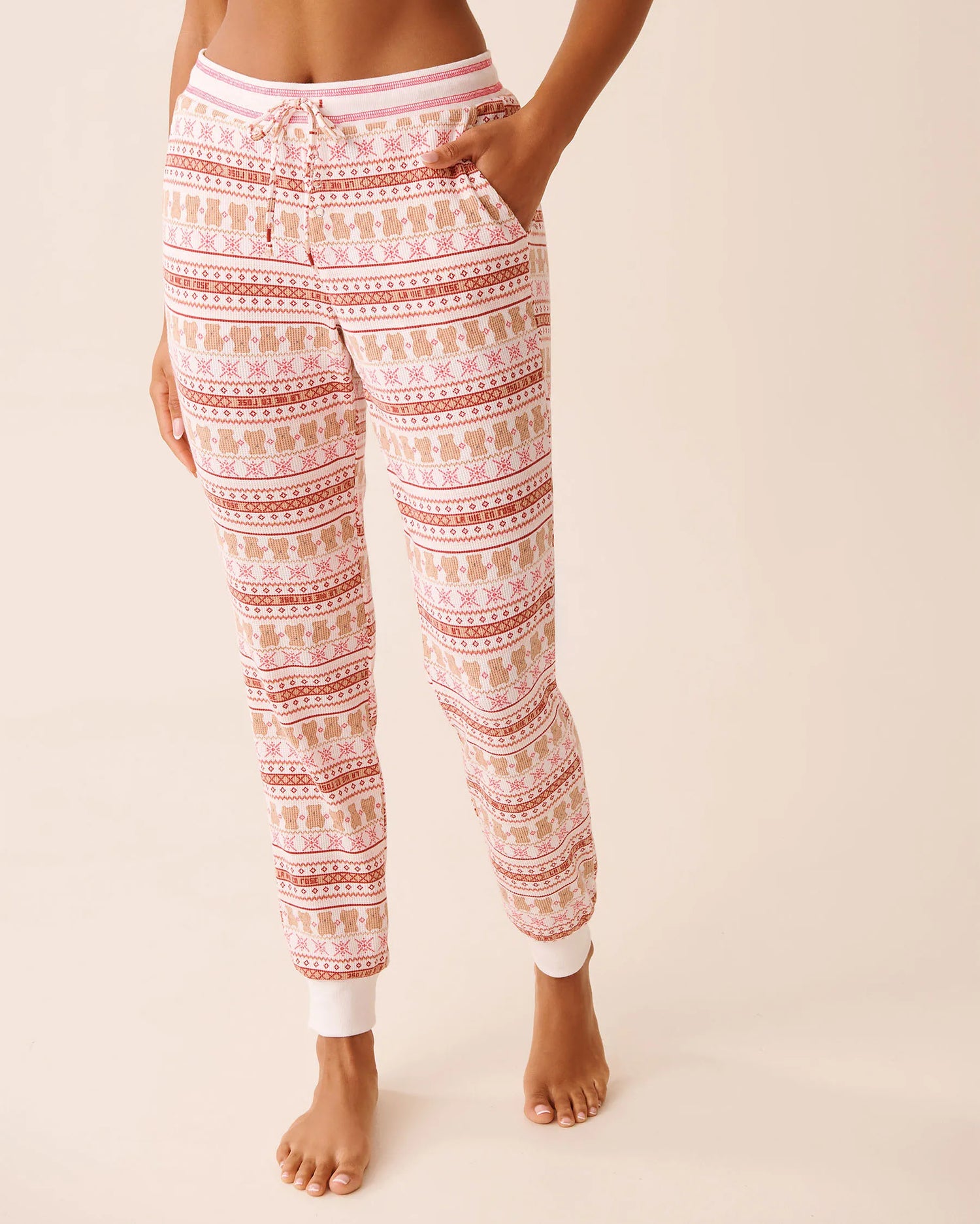 La Vie en Rose_Teddy Bear Nordic_Teddy Bear Print Waffle Knit Jogger Pajama Pants_40200789_P10557_02