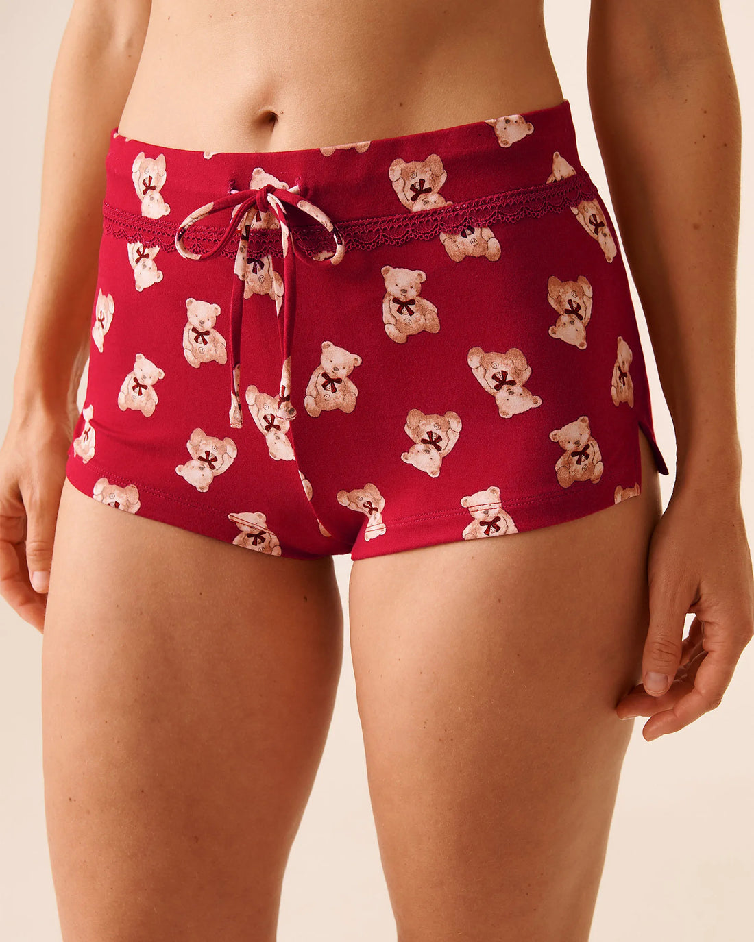 La Vie en Rose_Savvy Red Teddy Bear_Teddy Bear Print Super Soft Pajama Shorts_40200790_P60429_01