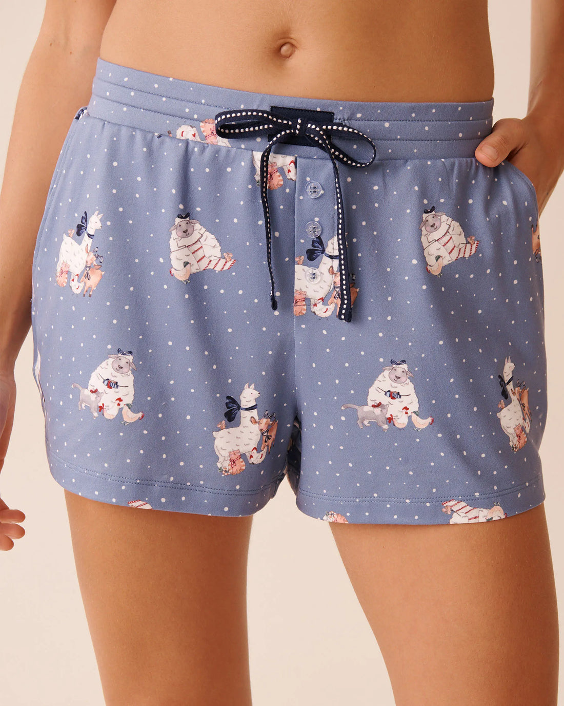 La Vie en Rose_Stonewash Sheep_Farm Friends Print Super Soft Pajama Shorts_40200792_P40519_01