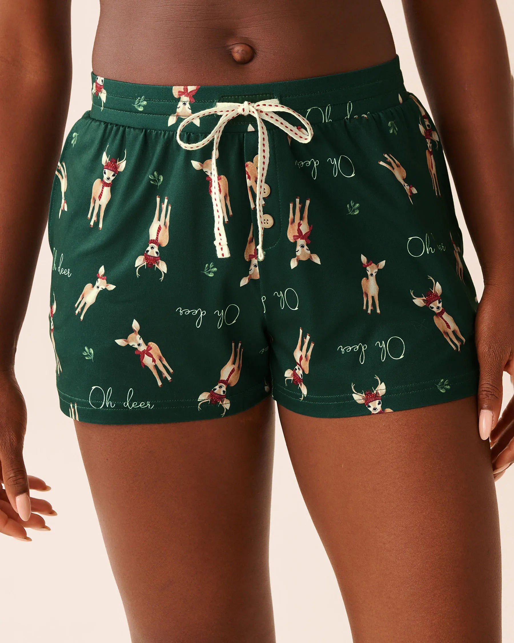 La Vie en Rose_Botanical Green Deer_Deer Print Super Soft Pajama Shorts_40200793_P30132_01
