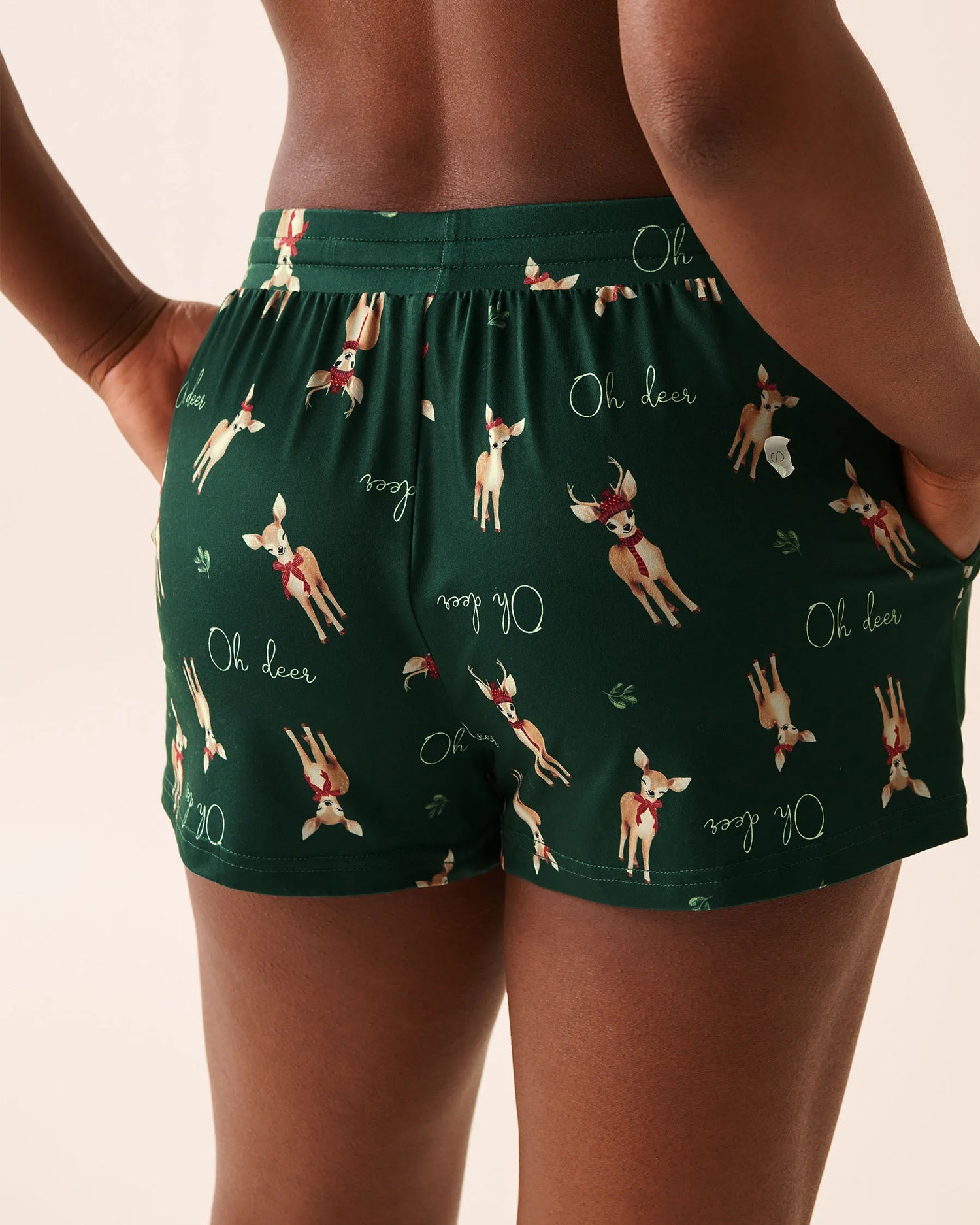 La Vie en Rose_Botanical Green Deer_Deer Print Super Soft Pajama Shorts_40200793_P30132_03
