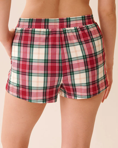 La Vie en Rose_Savvy Red Green Plaid_Red Plaid Super Soft Pajama Shorts_40200793_P60430_03