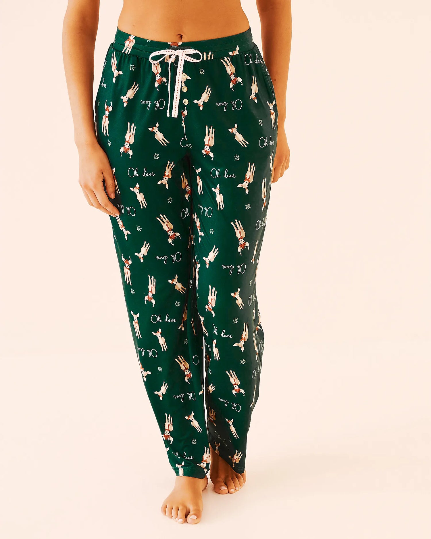 La Vie en Rose_Botanical Green Deer_Deer Print Super Soft Pajama Pants_40200794_P30132_03