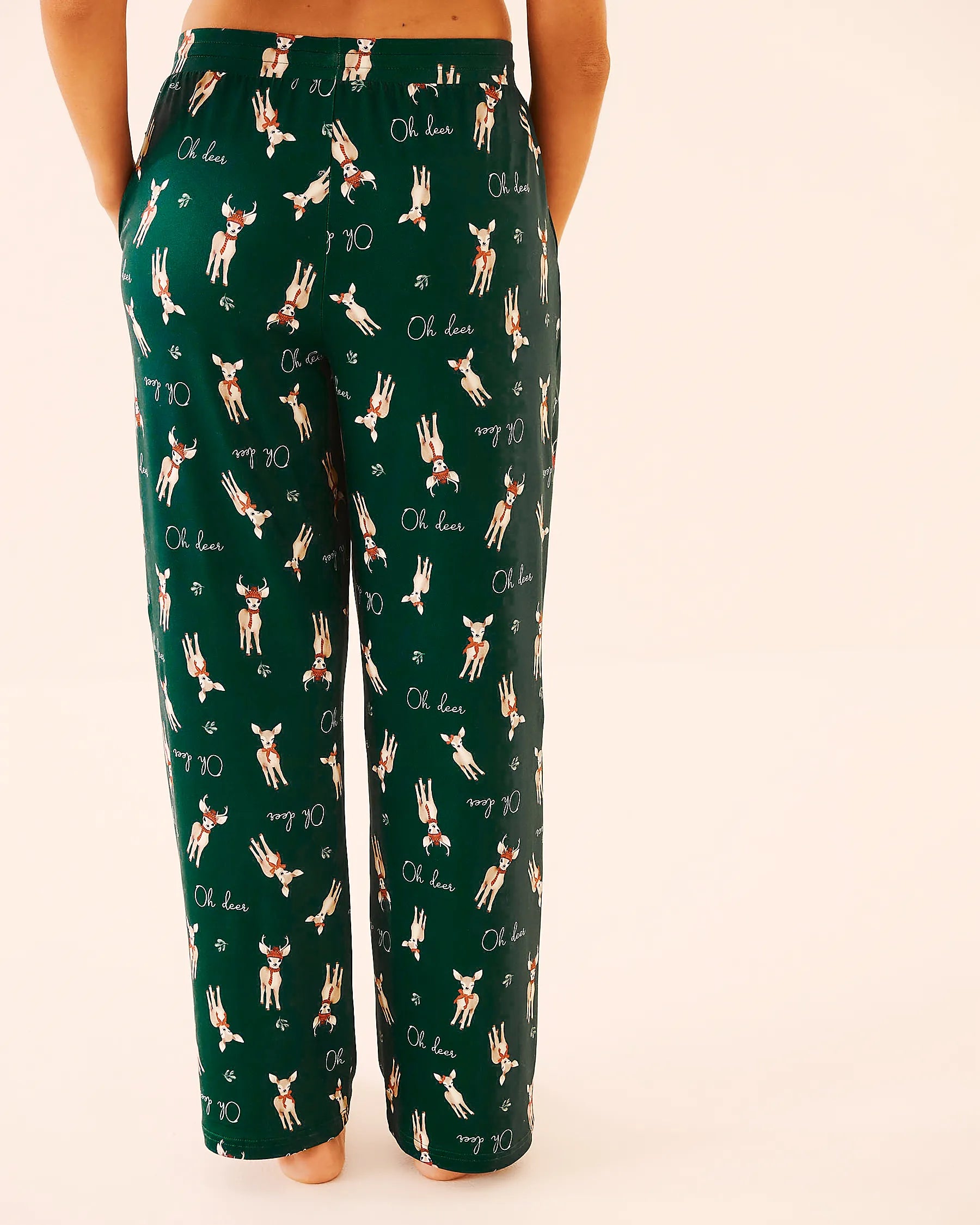 La Vie en Rose_Botanical Green Deer_Deer Print Super Soft Pajama Pants_40200794_P30132_04